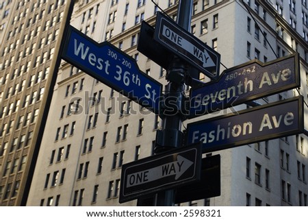Corner of Fashion and West 36th street in Manhattan, New York city