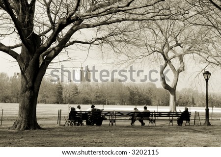 New Yorkers sitting on the bench in Central Park, NYC