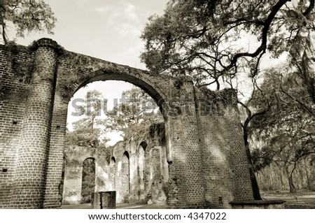 Church ruins from Civil War times in South Carolina forest