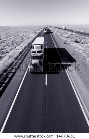 Truck delivery on Arizona I-40 highway across USA