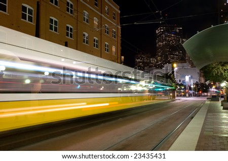 DART - Dallas public transportation streetcar at night