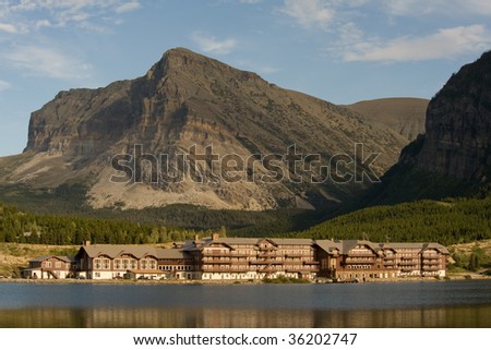 Historical lodge at Many Glacier lake at Glacier National park