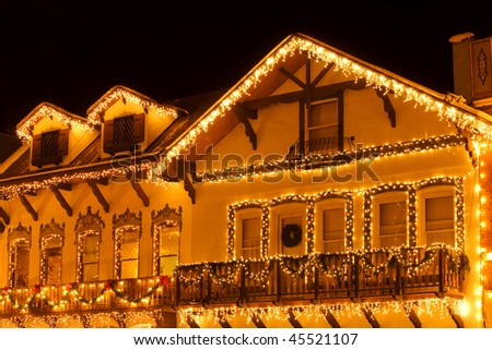 christmas lights on houses images. stock photo : Christmas lights on houses of Leavenworth bavarian village, 
