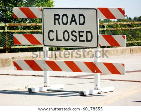 Road closed sign before the road construction
