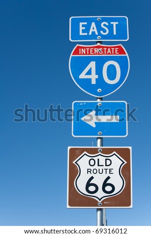 Directional signs along US Interstate I-40 in Texas