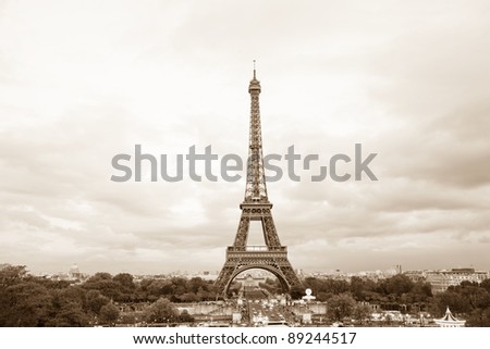 Free Eiffel Tower Picture Sepia on View Of Sepia Toned Eiffel Tower In Paris  France Stock Photo 89244517
