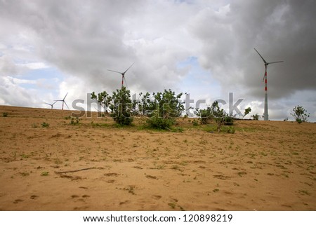 Wind power plants at Thar desert in Rajasthan, India