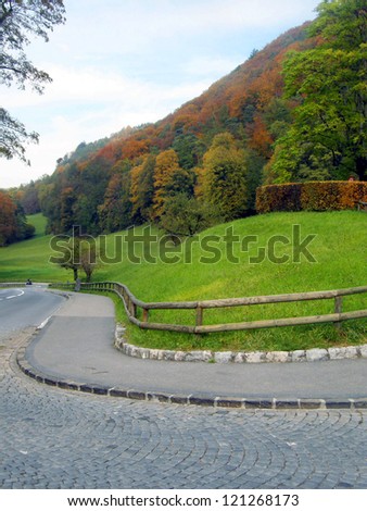 Winding cobbled road in Lichtenstein