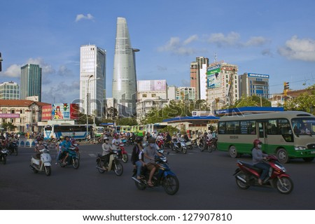 SAIGON - JULY 25: Road Traffic on July 25, 2012 in Saigon (Ho Chi Minh City), Vietnam. Ho Chi Minh is the biggest city in Southern of Vietnam.