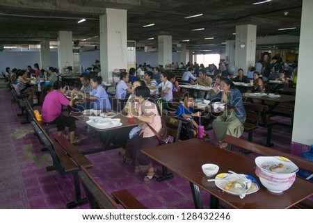 VIENTIANE, LAOS - AUGUST 20: Food court at a shopping center on August 20, 2012 in Vientiane, Laos. The estimated population of the city is 754,000.