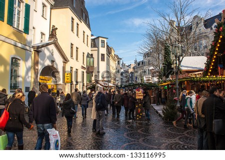 BONN, GERMANY - DECEMBER 8: Christmas market on December 8, 2012 in Bonn, Germany. There are 170 stalls at this market.