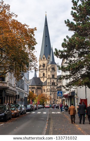 BONN, GERMANY - OCTOBER 21: Minster (church) on October 21, 2012 in Bonn, Germany. Bonn is former capital of Germany with population of 330,000.