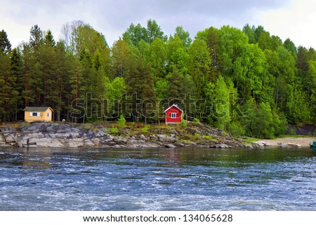 River Lagen with Norwegian typical houses