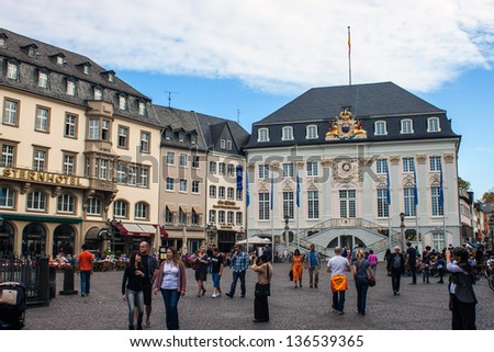 BONN, GERMANY - OCTOBER 21: The Old City Hall on the Market Square on October 21, 2012 in Bonn, Germany. Bonn is former capital of Germany with population of 330,000.