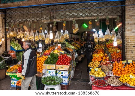 TEHRAN - FEBRUARY 22: View of fruit stall on February 22, 2013 in Tehran, Iran. Tehran is Iranian capital with a population of about 8,300,000.
