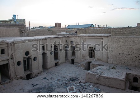 Ruined traditional adobe houses in Yazd, Iran