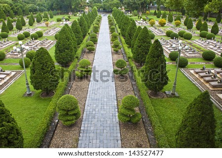 Military cemetery in Dien Bien Phu, Vietnam. DBP is a city in northwestern Vietnam, best known for the battle during the First Indochina War.