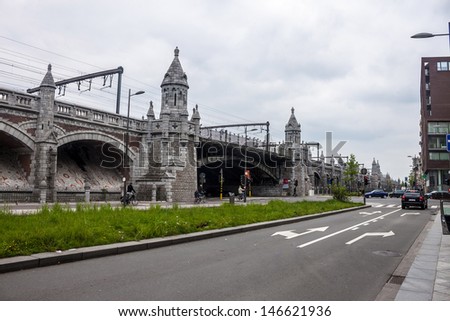 ANTWERP - MAY 18: Ramparts along train line to Central station on May 18, 2013 in Antwerp, Belgium. In 2009 American magazine Newsweek judged Antwerp-Central the world\'s 4th greatest train station.