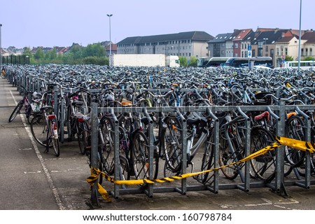 Parking for bicycles at train station in Ghent, Belgium