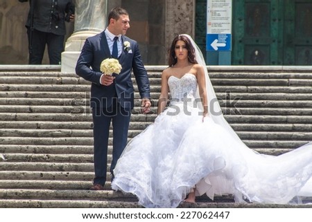 AMALFI, ITALY - JUNE 28, 2014: Wedding in a church in a small town Amalfi, Italy. Amalfi is included in the UNESCO World Heritage Sites.