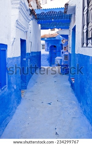 Street in the blue city of Chefchaouen, Morocco