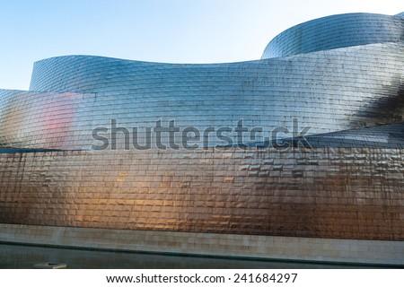 BILBAO, SPAIN - SEPTEMBER 27: Detail of Guggenheim Museum on September 27, 2014 in Bilbao, Spain. This picturesque and futuristic museum was designed by Frank Gehry.