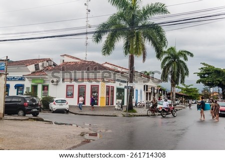 PARATY, BRAZIL - JANUARY 30, 2015: People walk in streets an old colonial town Paraty, Brazil
