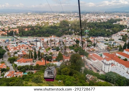 SALTA, ARGENTINA - APRIL 9, 2015: Aerial view of Salta from Teleferico (cable car), Argentina