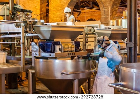 CHACRAS DE CORIA, ARGENTINA - AUG 1, 2015: Wine production in winery Altavista in Chacras de Coria village, near Mendoza, Argentina