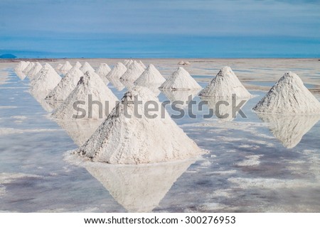 Hills of salt - salt extraction area at the world\'s biggest salt plain Salar de Uyuni, Bolivia