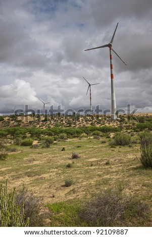 Wind power plants at Thar desert in Rajasthan, India