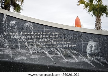 CAPE CANAVERAL, FLORIDA DECEMBER 5, 2014: John F. Kennedy sentence outside the Kennedy Space Center, the day the flight test Orion, considered the first step to deep space, was launched.
