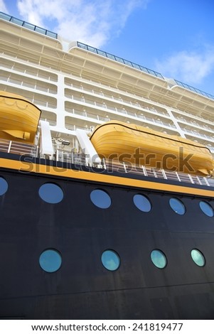 Side of a luxurious and big cruise ship