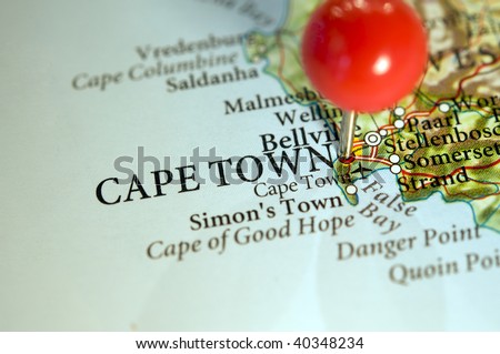 Cape Town, South Africa, home of the Soccer World Cup,  on map