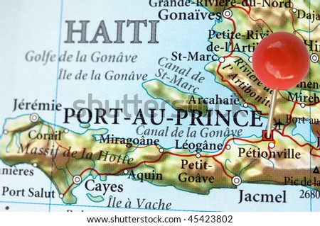 Haiti and Port-Au-Prince on a map with pin