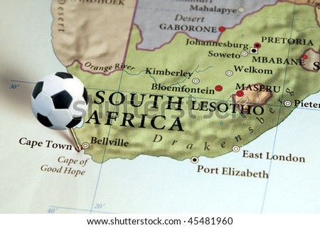South Africa on map with soccer pin