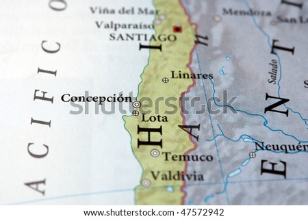 Santiago and Concepcion Chile on map