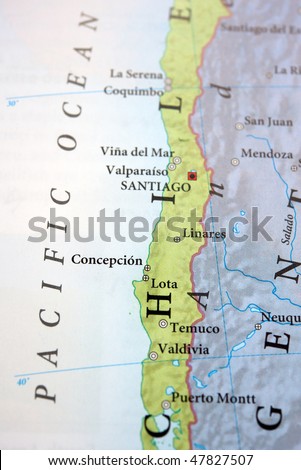 Concepcion and Santiago Chile on map