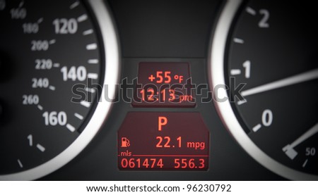 stock photo Electronic car dashboards with tachometer speedometer and 