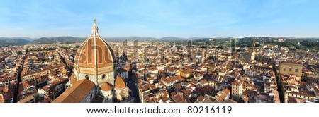Florence panorama with Basilica di Santa Maria del Fiore cathedral, as seen from the top of Giotto\'s Campanile