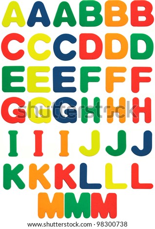 Foam alphabet letters with three different colors for each letter.