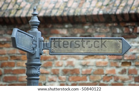 blank street sign metal made old fashion vintage style on brick wall background
