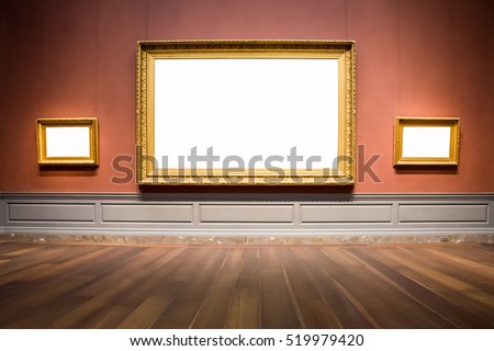 Three Ornate Picture Frames Art Gallery Museum Exhibit Blank White Isolated Clipping Path
