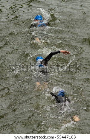 swimmers in a triathlon contest