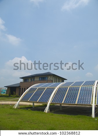 Green energy house    environmental equipment environmental line panel power recycling renewable resources roof science sky solar station sun sunlight sunny supply system technology