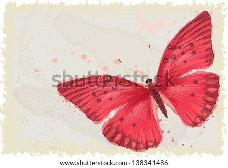 Background with red butterfly in watercolor technique All objects are isolated Butterfly is on a separate layer Background with red butterfly in watercolor technique All objects are isolated Butterfly is on a separate layer