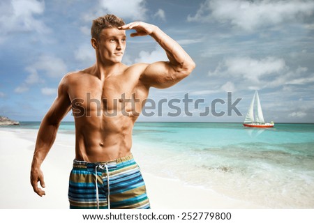 Portrait of muscular fitness model man