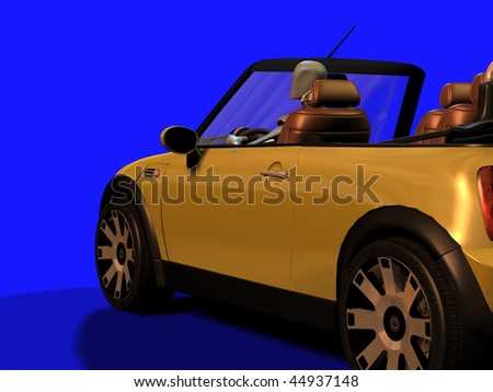 3d render of a figure driving a sporty car rear view