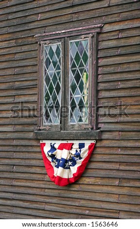 Old lead glass window hand blown with american flag