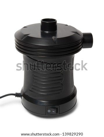 Black plastic elecrical air-pump for inflation mattress isolated on white background